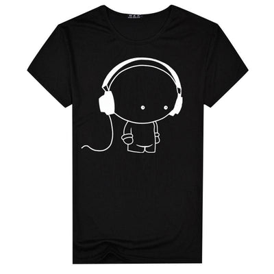 Short Sleeve T-shirt Cartoon with headphones Design